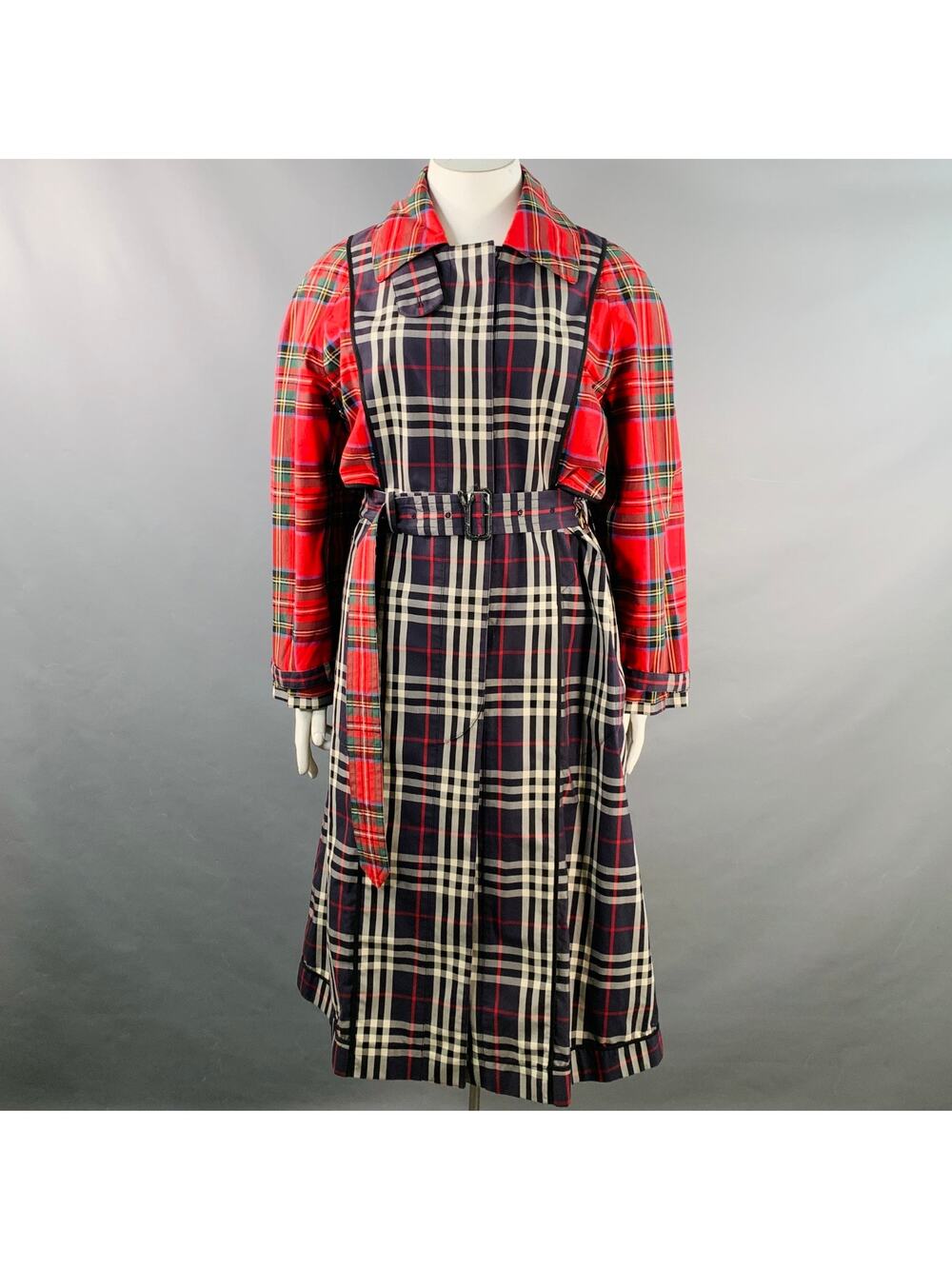 BURBERRY Size L Multi Color Cotton Plaid Belted Trench Coat
